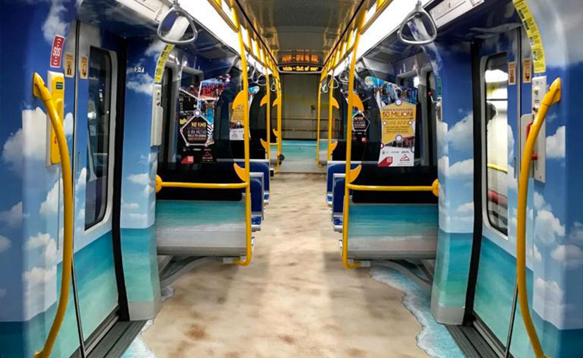 Decorazione vagoni Metro 5 Milano con pellicola adesiva, Facility Service Milano